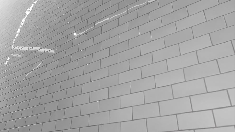 Textura de azulejo cerâmico brilhante com desvio retangular, branco empoeirado