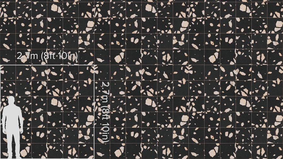Matte Palladiana Terrazzo Tile Texture, Black