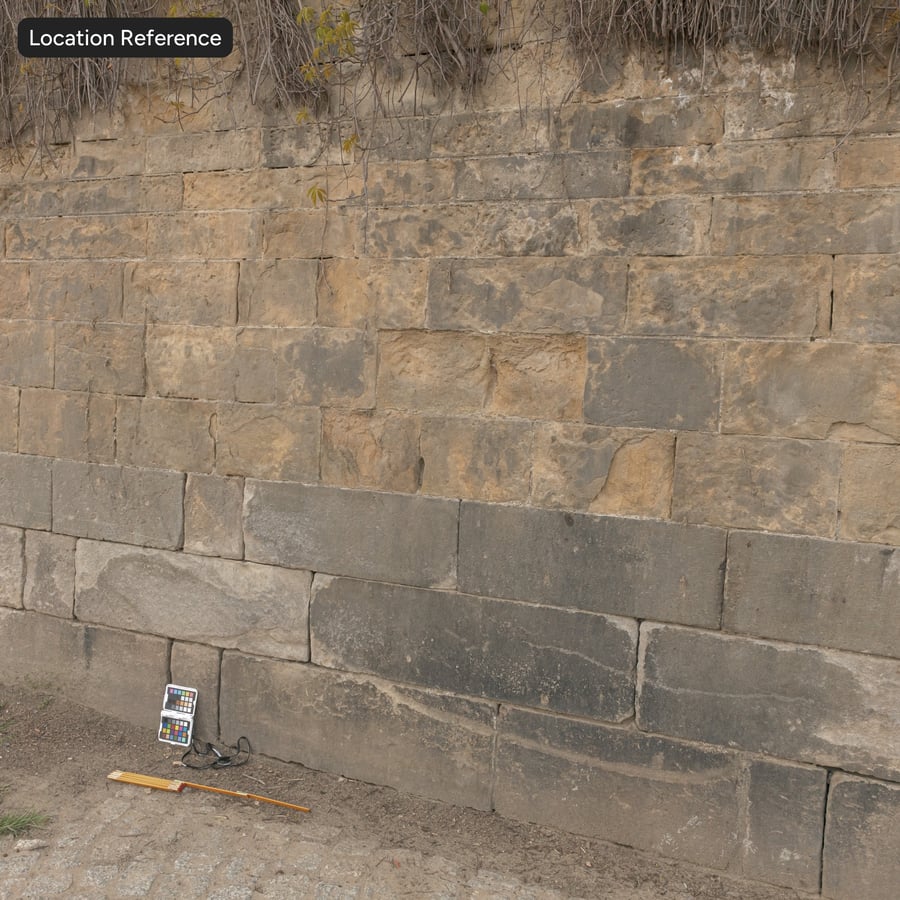 Texture de mur en blocs de grès anciens, beige