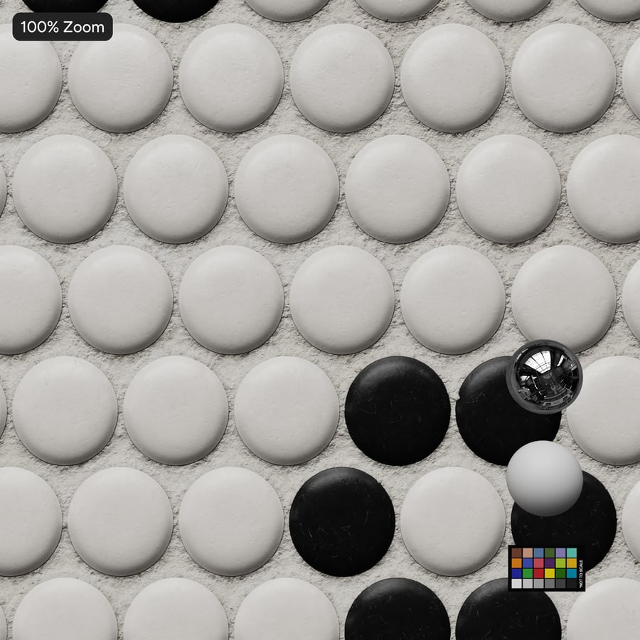 Penny Round Ceramic Glossy Tile Texture, Flower