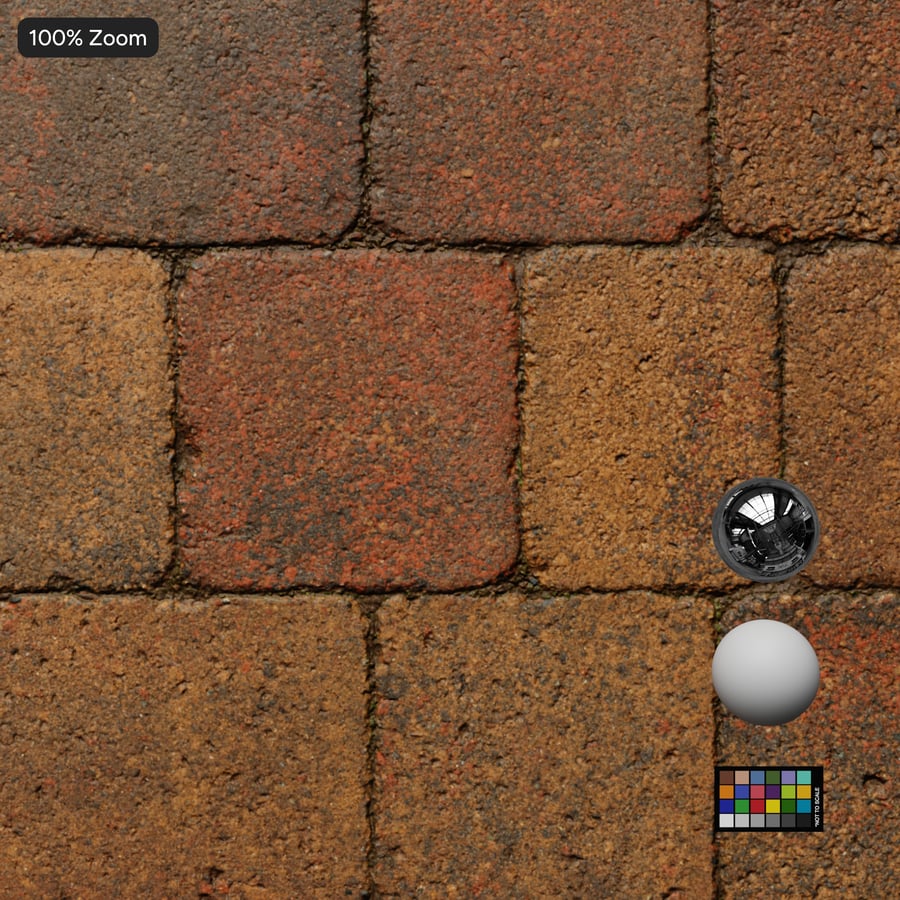 Oude putjes in vierkante betontegel, oranje