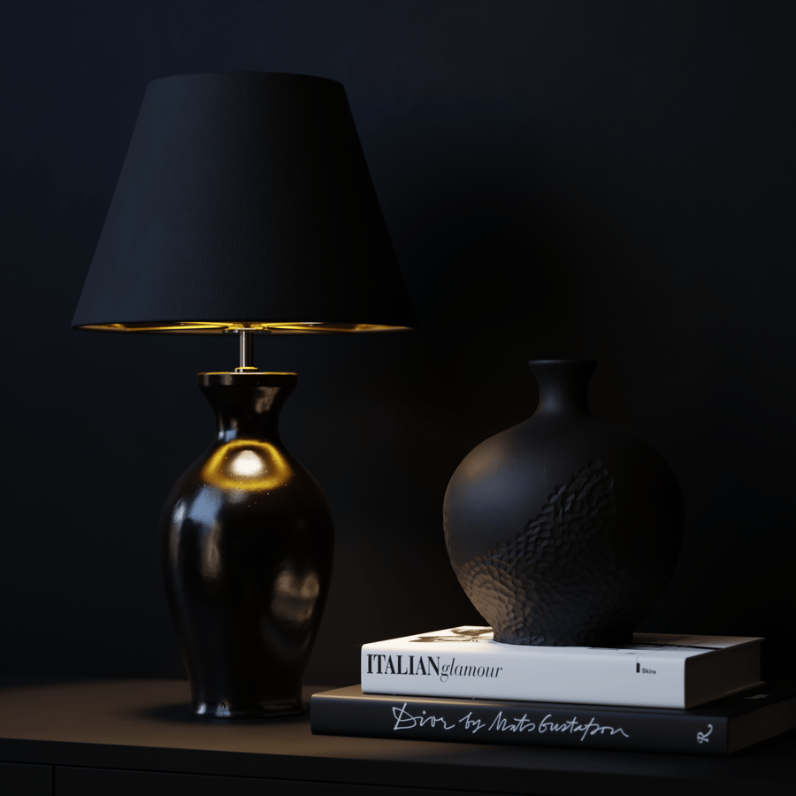 Lâmpada com espelho Danteur da Eno Ceramic, preta