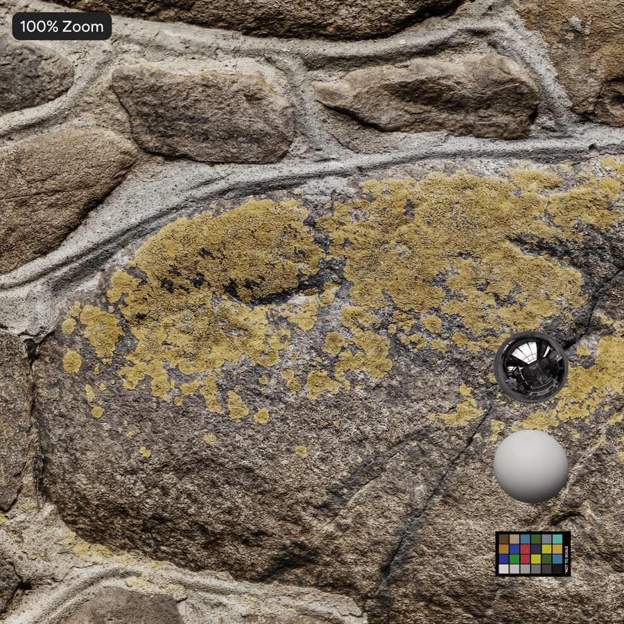 Lichen Covered Rubble Stone Wall Texture