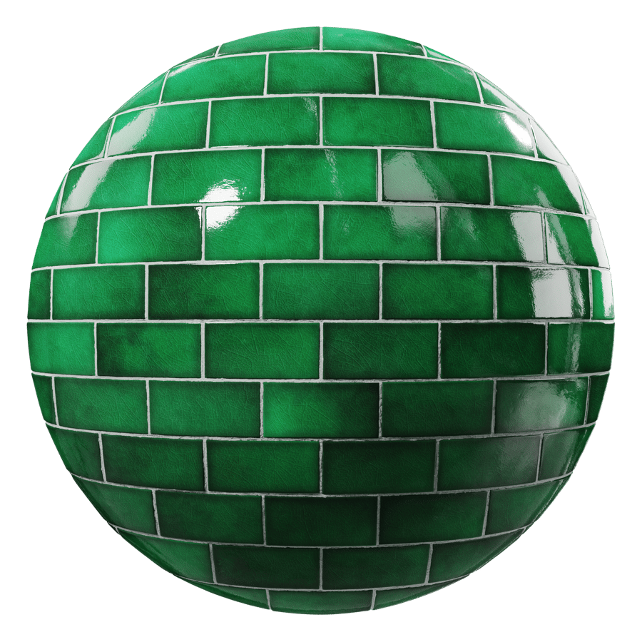 Glossy Offset Crackled Subway Tiles Texture, Green