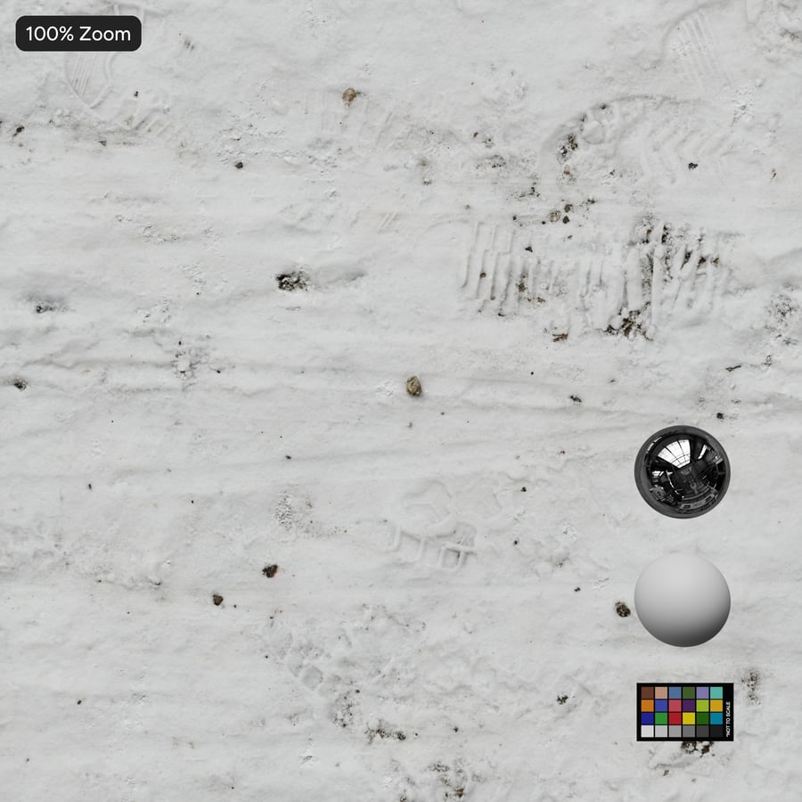 Tire Marks and Footprints on Snowy Road Texture