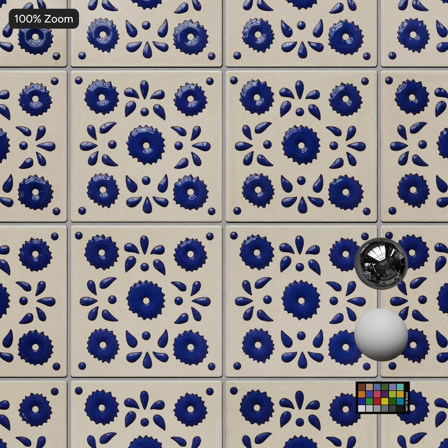 Floral Talavera Ceramic Glossy Tile Texture, Blue