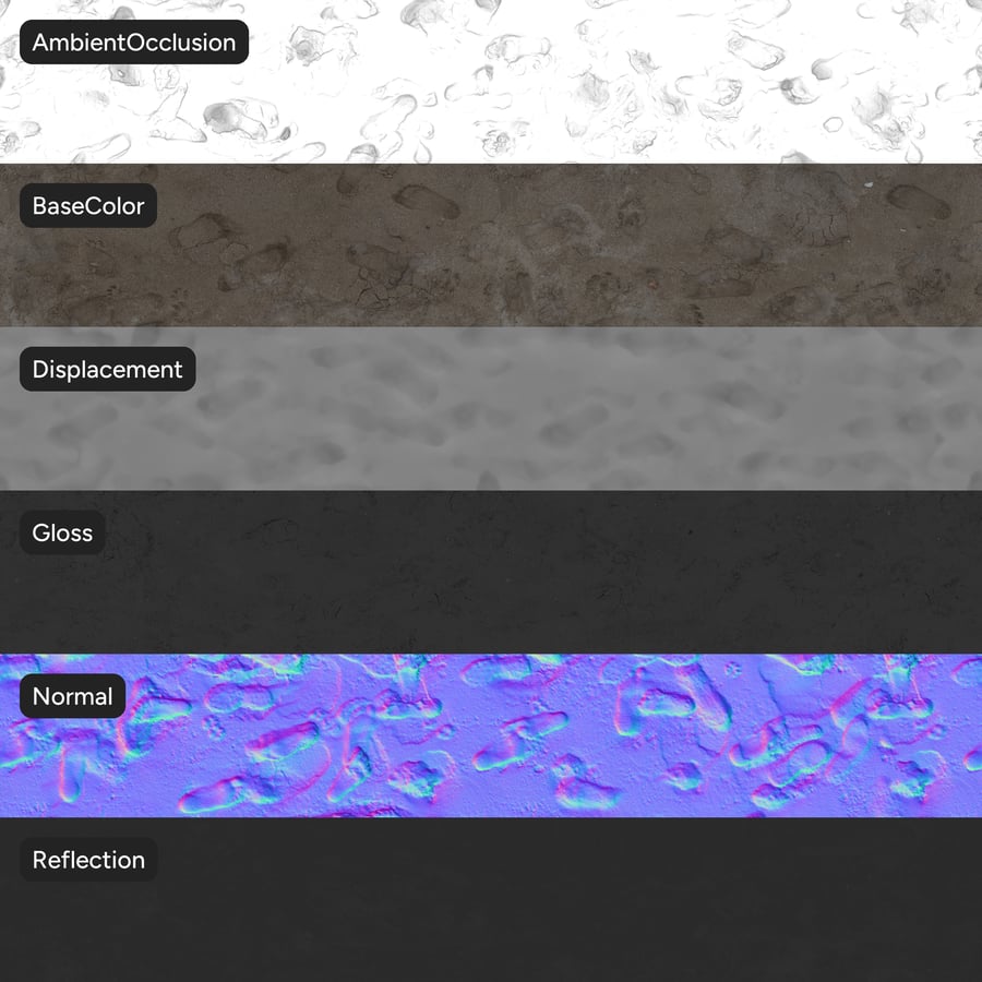 Voetafdrukken op vochtig zand textuur, grijs