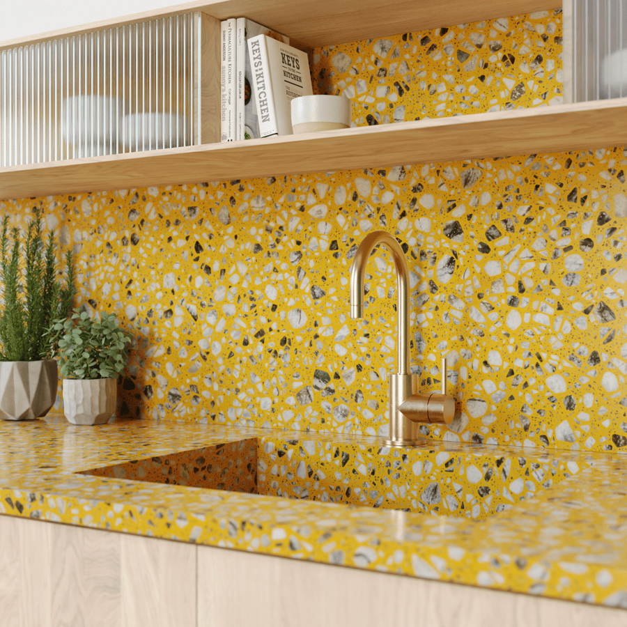 Textura Speckled Omelette Terrazzo, amarelo