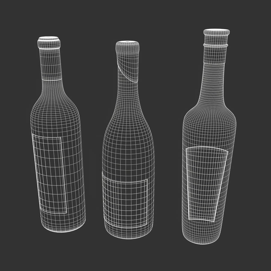 Três modelos de garrafas de vinho