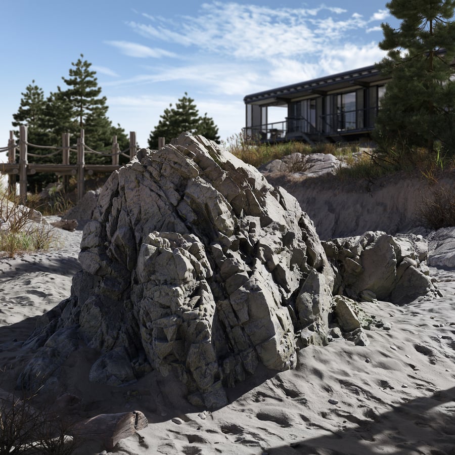 Large Jagged Beach Rock Model