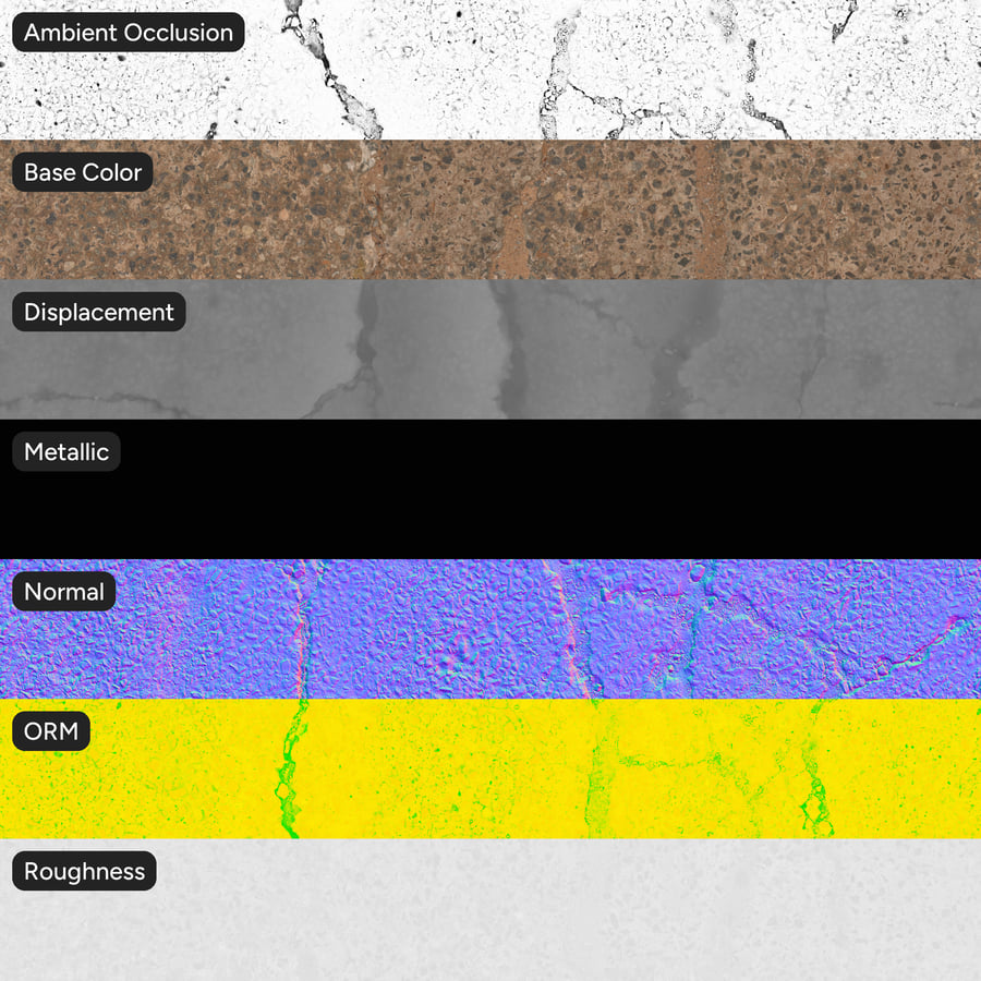Heavily Cracked Aggregate Concrete Ground Texture, Brown