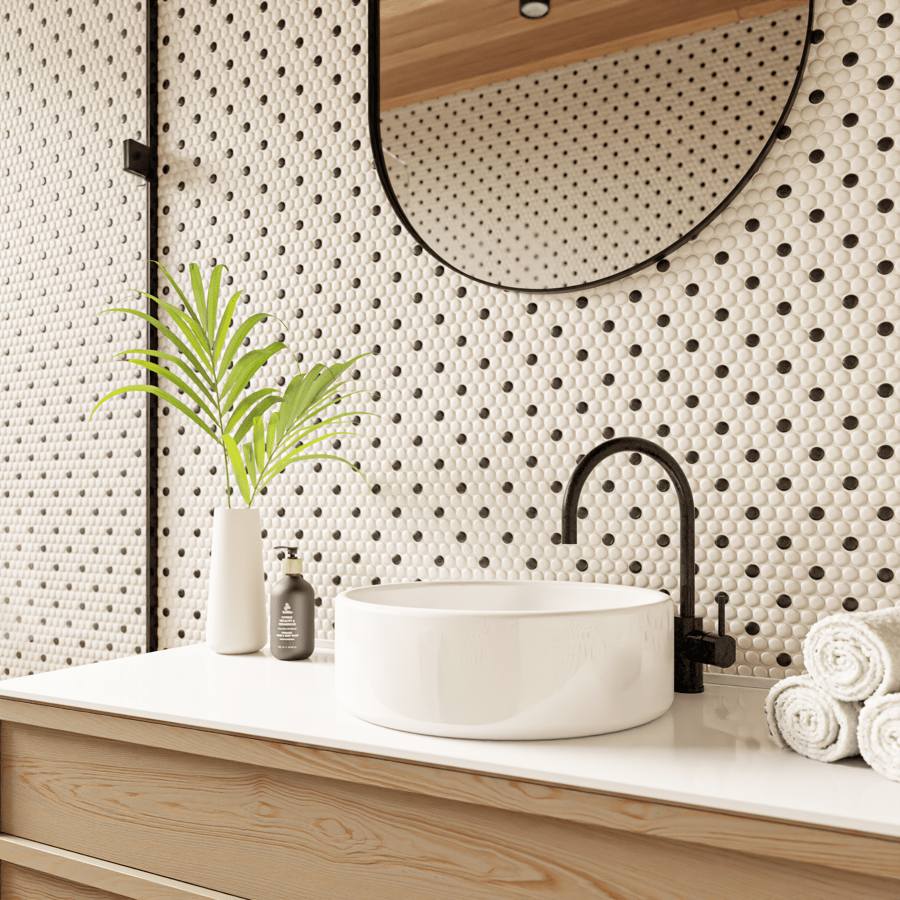 Penny Round Ceramic Glossy Tile Texture, Polka Dot