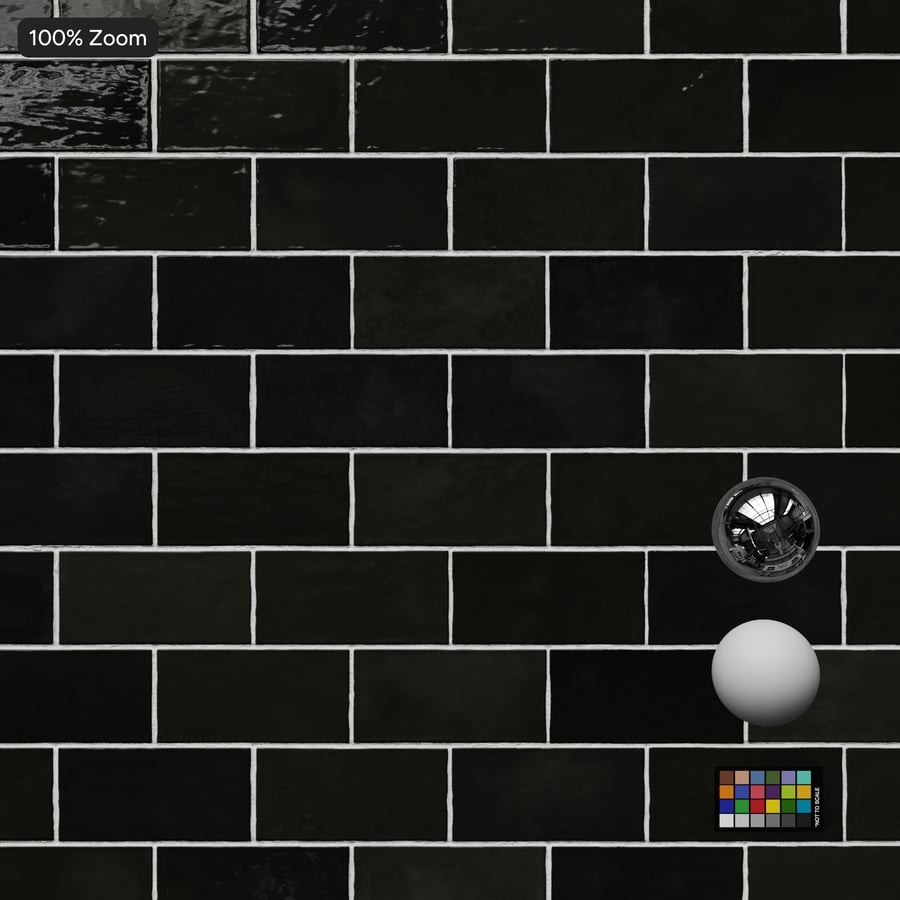 Textura de azulejo brilhante Zellige retangular deslocado, preto azeviche
