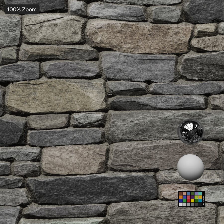 Granite Dry-Stack Stone Wall Texture, Mixed Gray