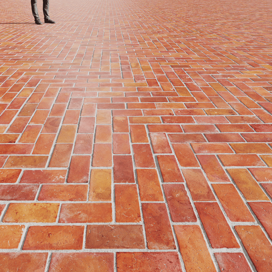 Herringbone Terracotta Raw Tile Texture, Red Orange