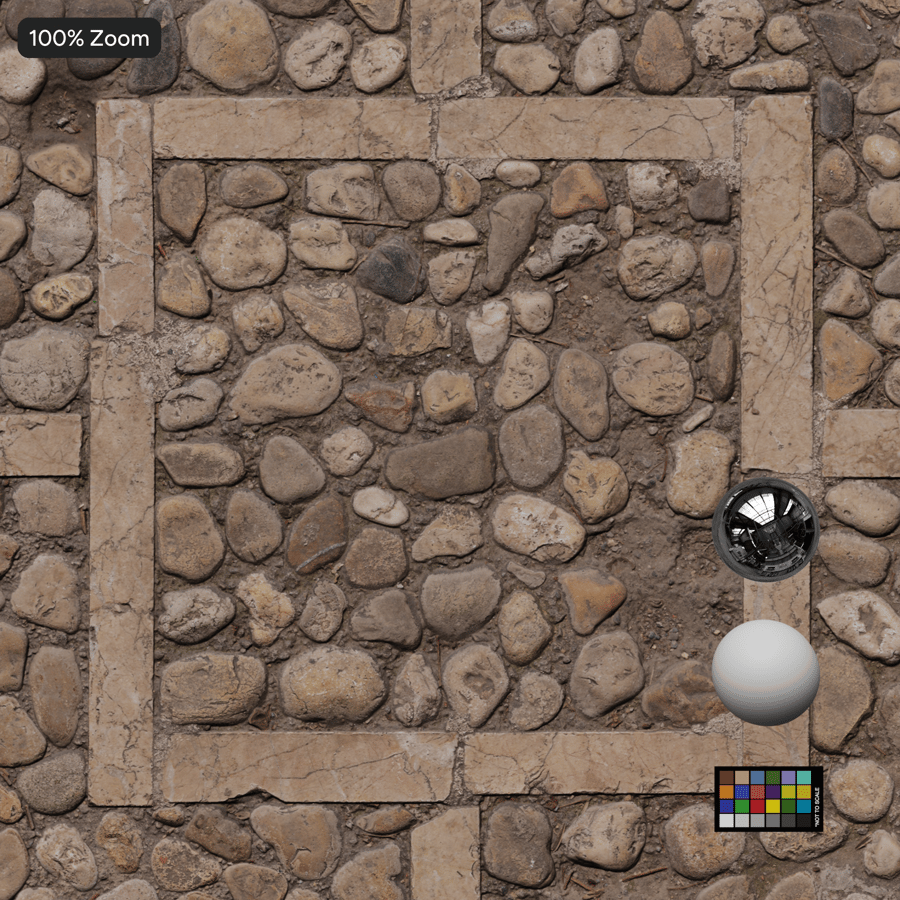 Decorative Cobblestone and Square Tile Sidewalk Texture