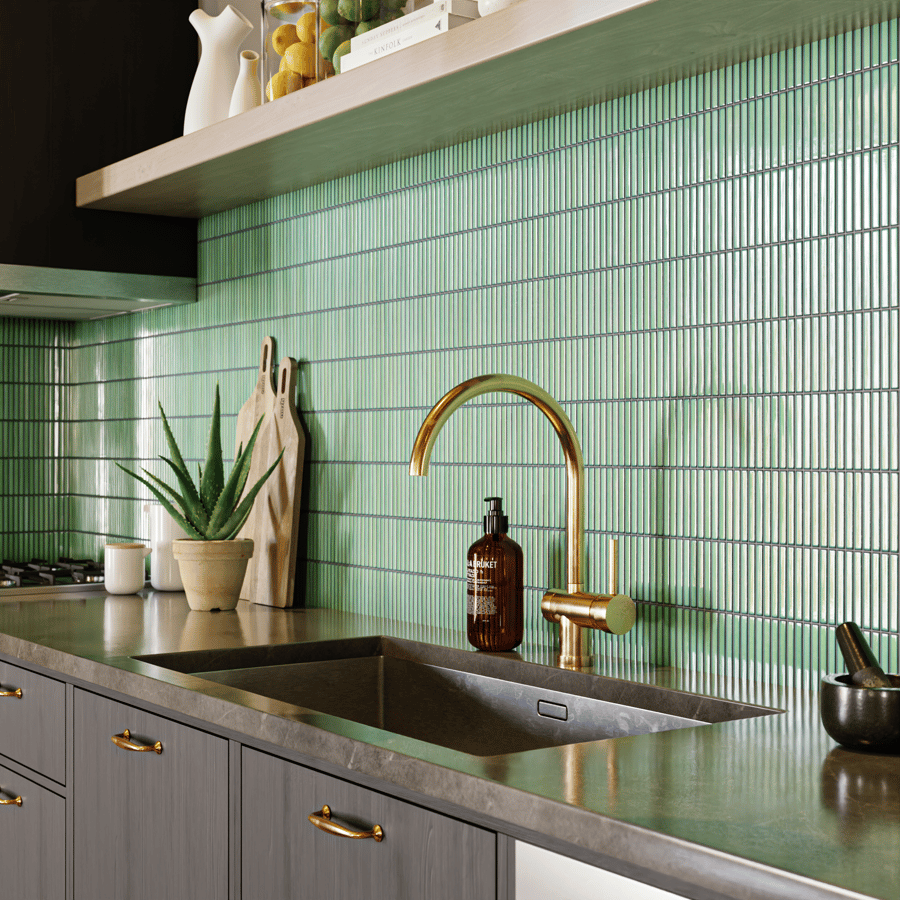 Textura de azulejo cerâmico brilhante Yubi, verde mar