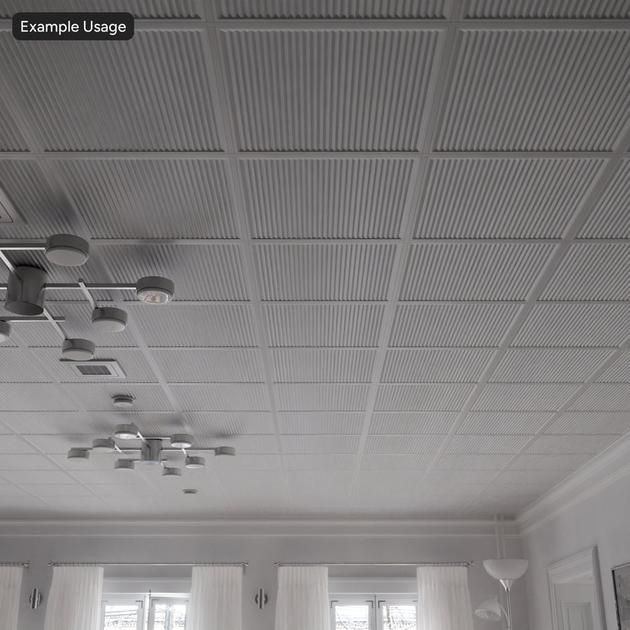 Plafondtegel met lamellen en raster, wit