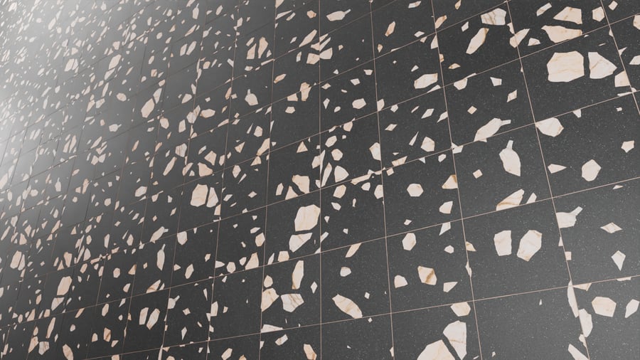 Matte Palladiana Terrazzo Tile Texture, Black