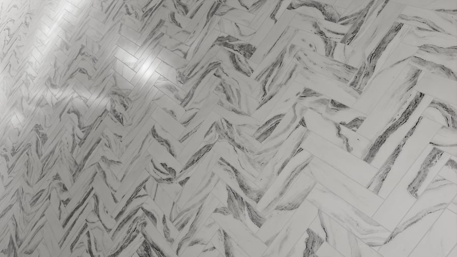 Honed Herringbone Tiles Cipollino Marble Texture, White & Grey