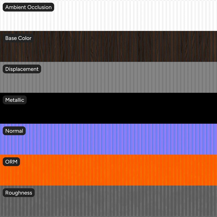 Veneer Wood Slat Panel Wall Texture, Dark Walnut