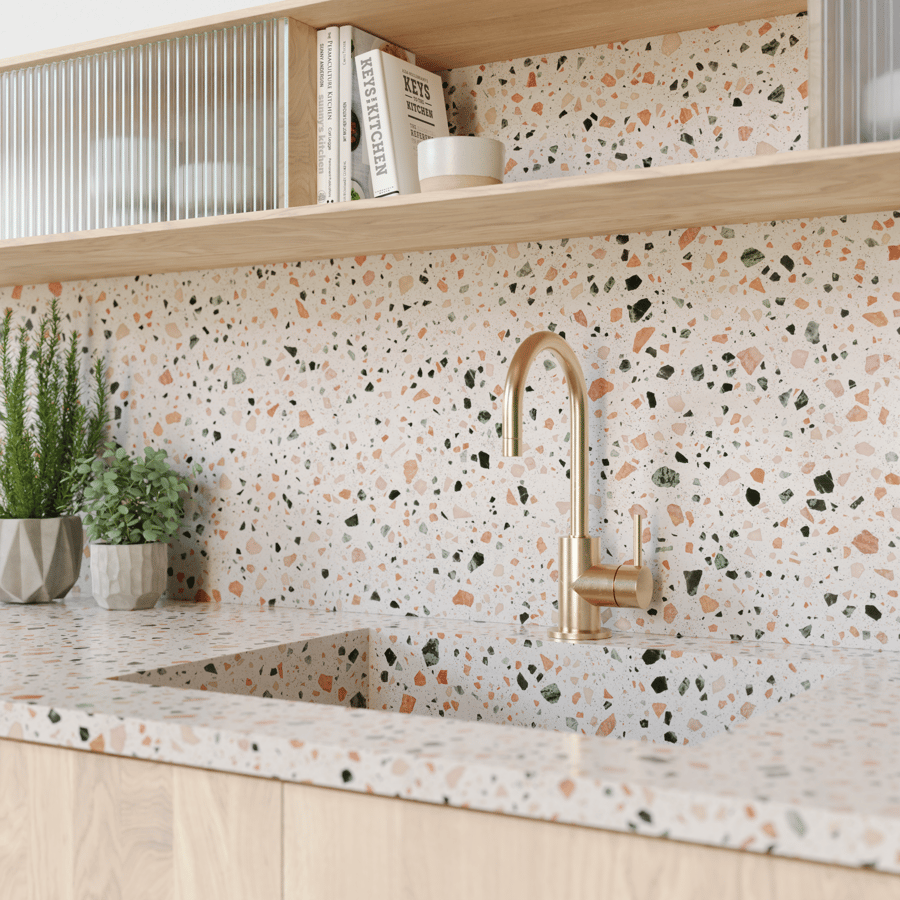 Speckled Sunset Terrazzo Texture, White