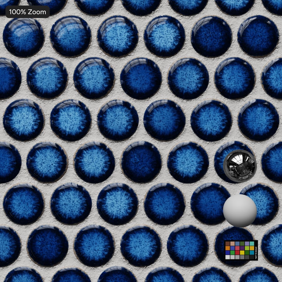 Textura de azulejo brilhante de cerâmica redondo Penny, azul-azul
