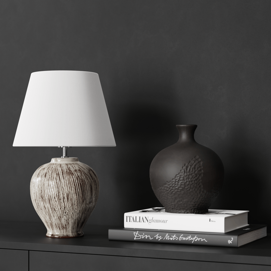 Lâmpada com abajur esculpido Kelantis da Eno Ceramic, modelo branco