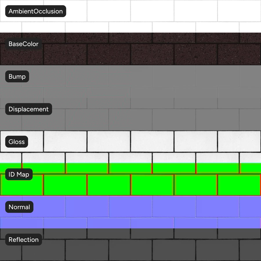 Running Polished Concrete Block Wall Texture, Black