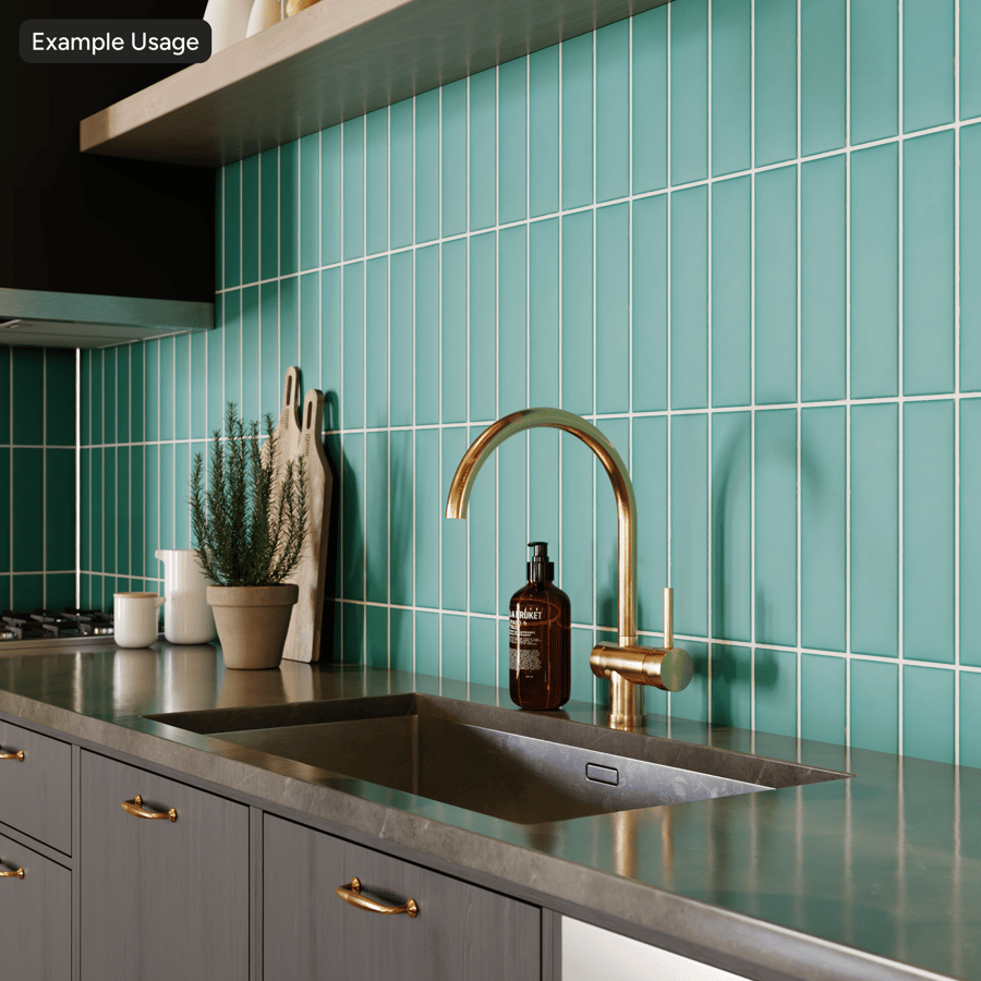 Azulejo retangular de cerâmica com textura mate, ciano escuro