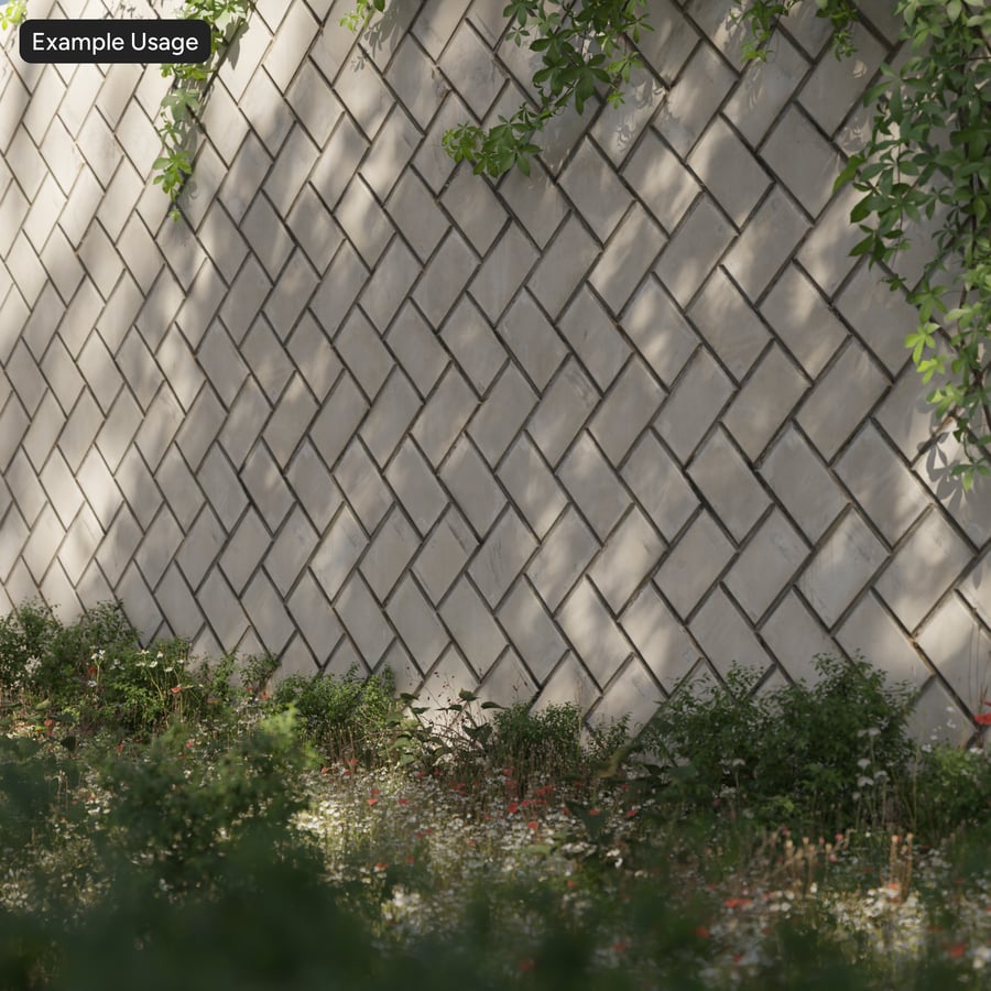 Textura de parede de contenção em blocos de concreto polido com padrão em espinha
