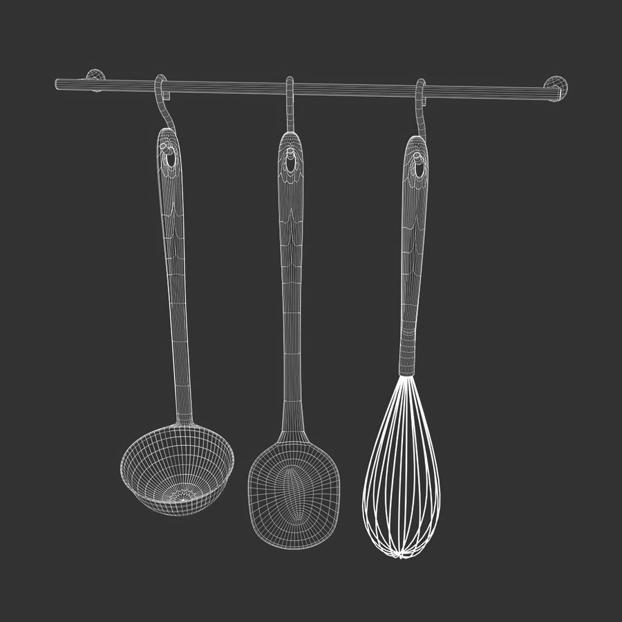 Três modelos de utensílios suspensos em aço inoxidável
