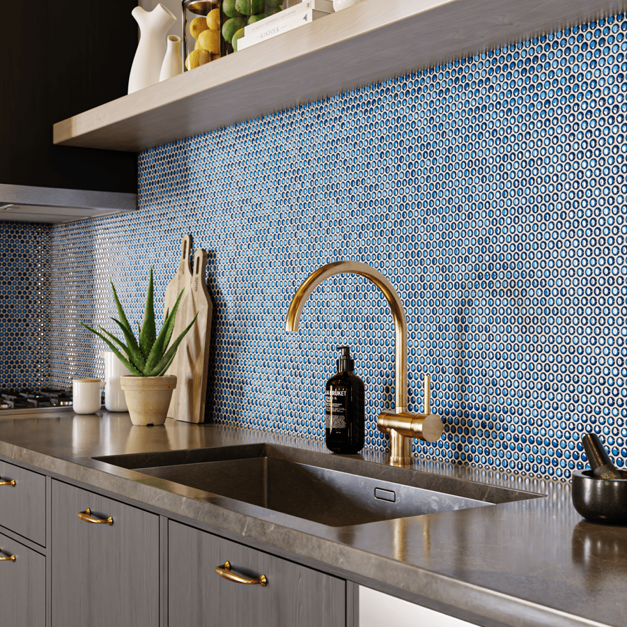 Textura de azulejo cerâmico brilhante redondo, azul celeste