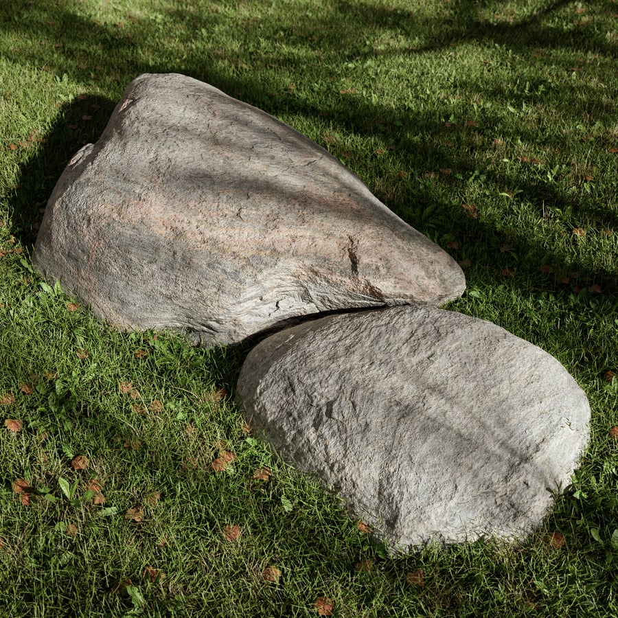 Two Mottled Smooth Round Large Rock Boulder Models