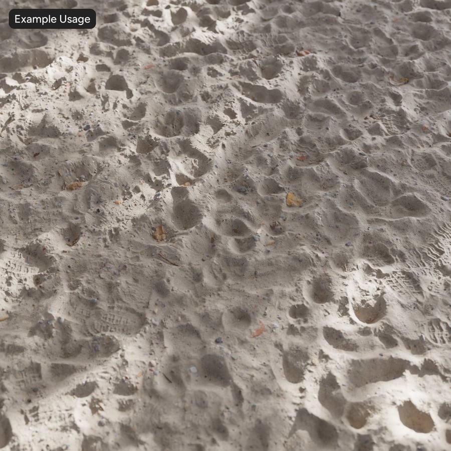 Textura de pegadas e seixos na areia