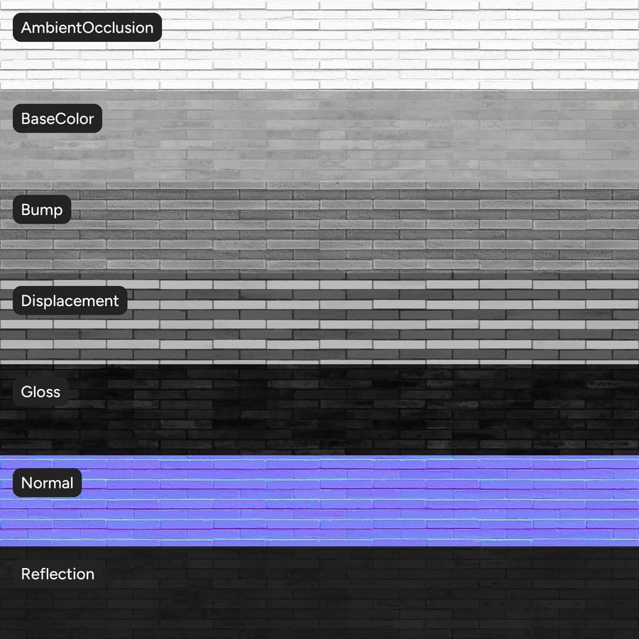 Dragfaced Thin Protruding Running Bond Brick Wall Texture, Grey