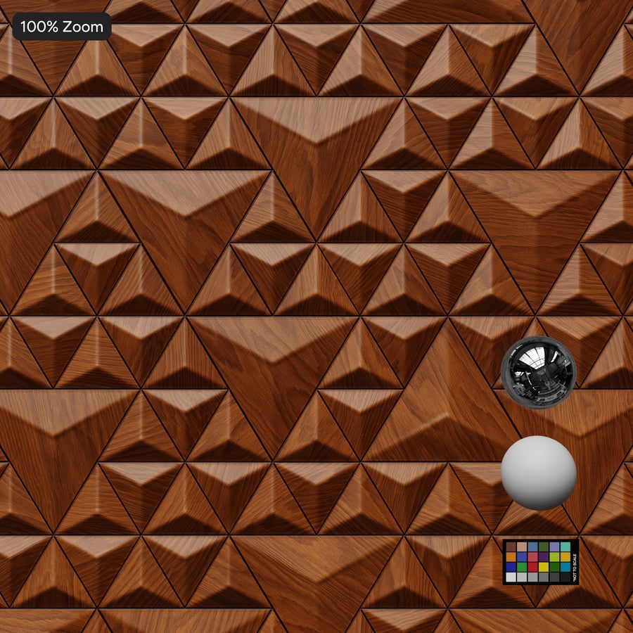 Tekstur Panel Dinding Kayu Ukir Geometris Segitiga, Honey Oak