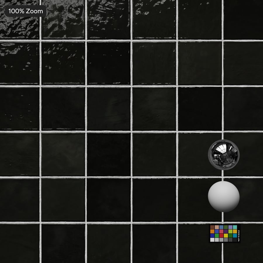 Textura de azulejo quadrado Zellige brilhante, preto azeviche