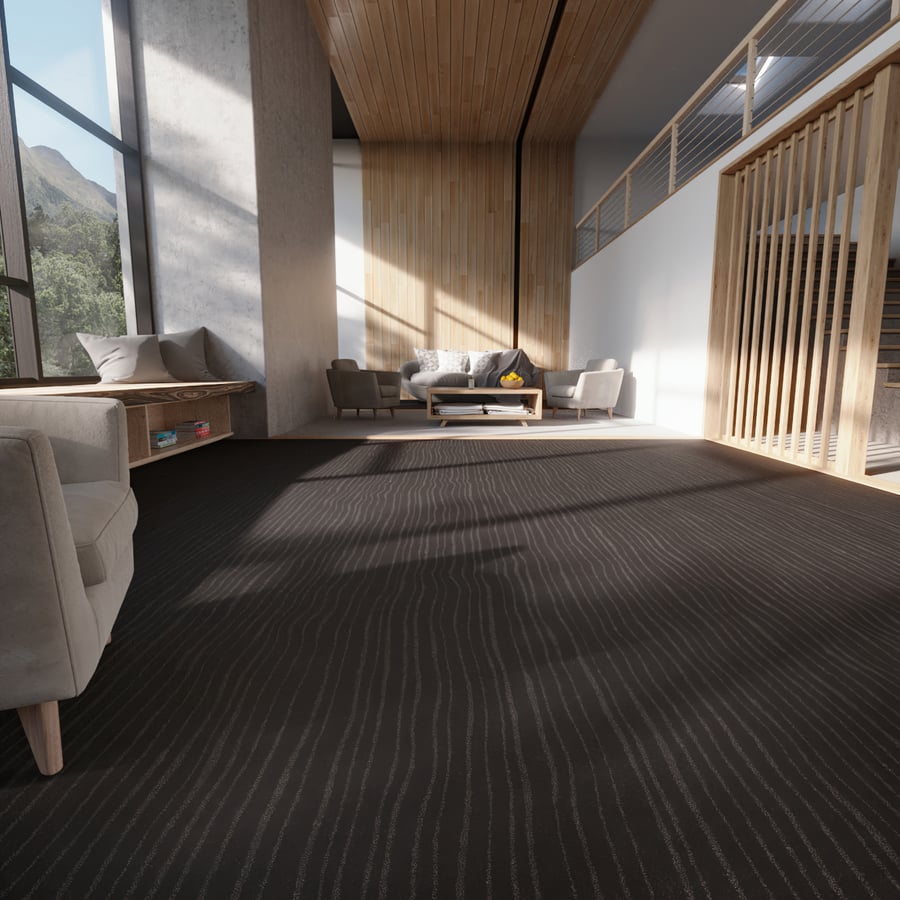 Lines Designer Plush Pile Carpet Flooring Texture, Black