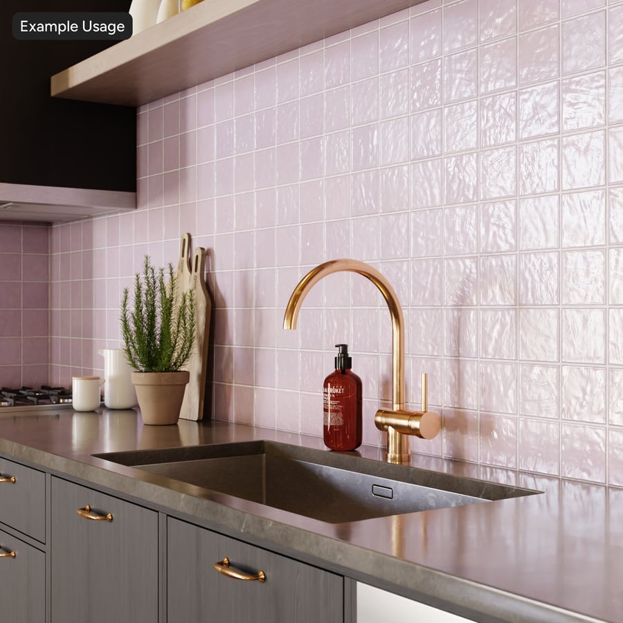 Textura de azulejo quadrado Zellige brilhante, rosa blush