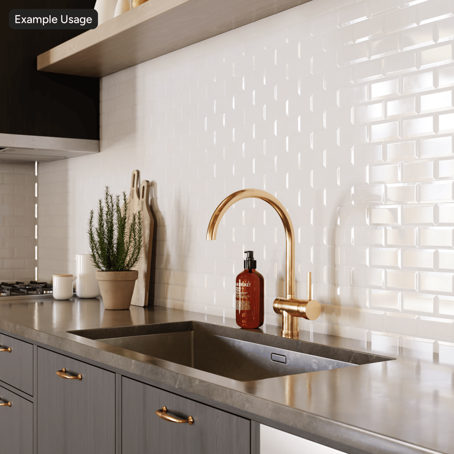 Textura de Azulejo Retangular de Cerâmica Brilhante, Branco Total