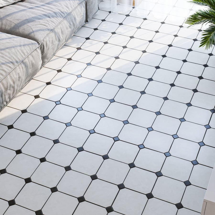 Satin Octagon Ceramic Tiles Texture, White