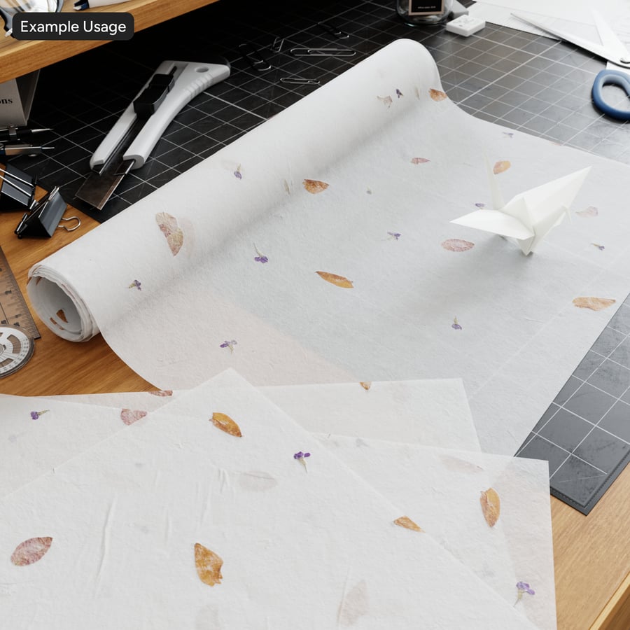 Gampi Paper Texture with Bougainvilla Flowers, Ivory