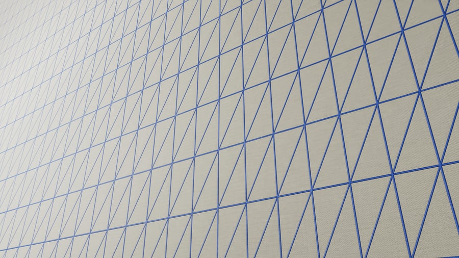 Tecido para estofamento com padrão geométrico triangular, creme e azul