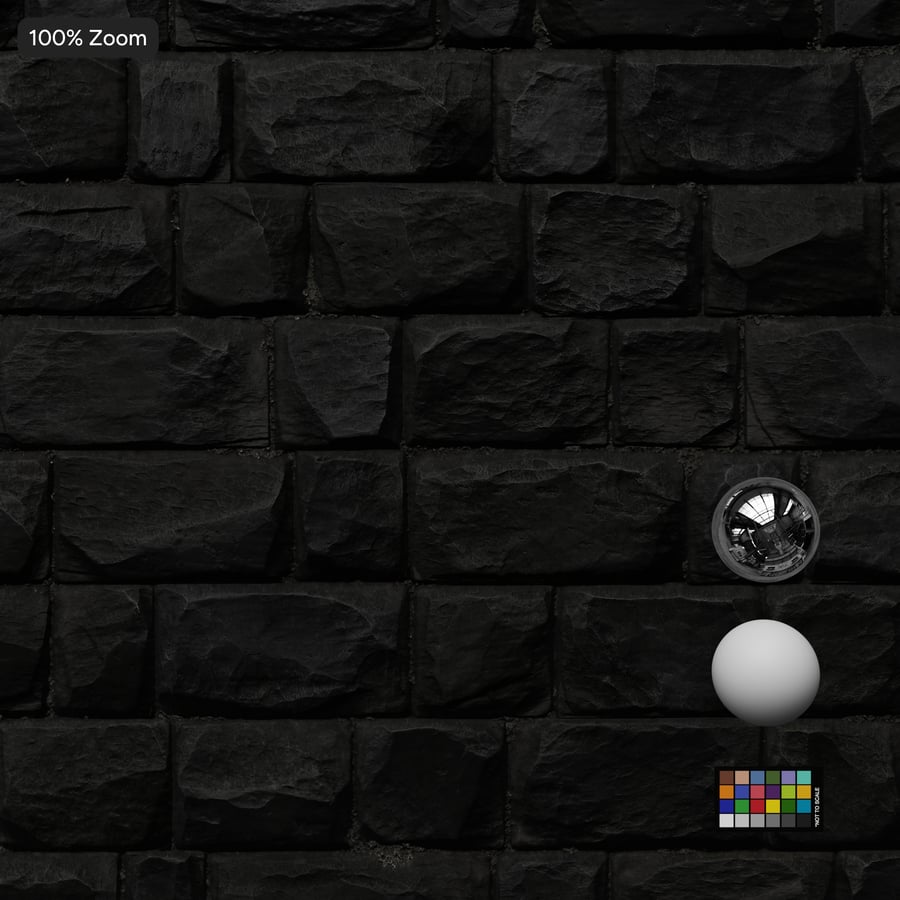 Basalt Rubble Stone Wall Texture, Obsidian Black