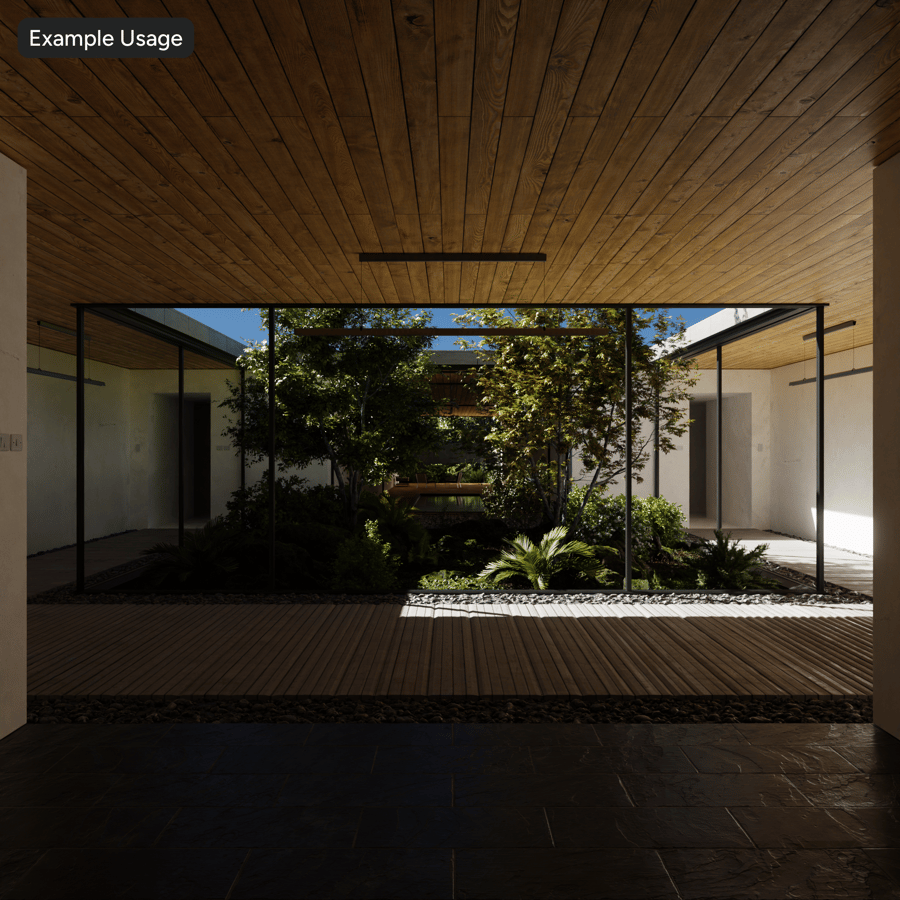 HDRI van vervallen stenen gebouw, zonnige bergen