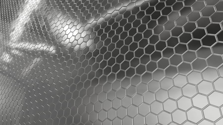 Textura de azulejo cerâmico hexagonal brilhante, prateado