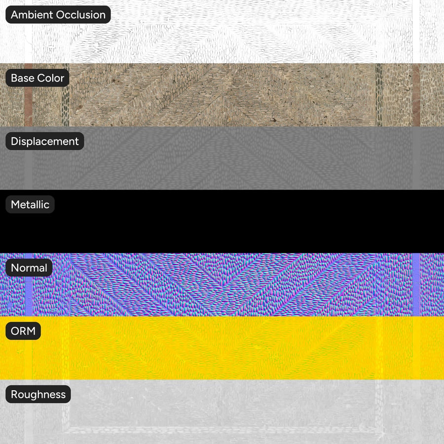 Herringbone Pebble Mosaic Paving Texture, Beige