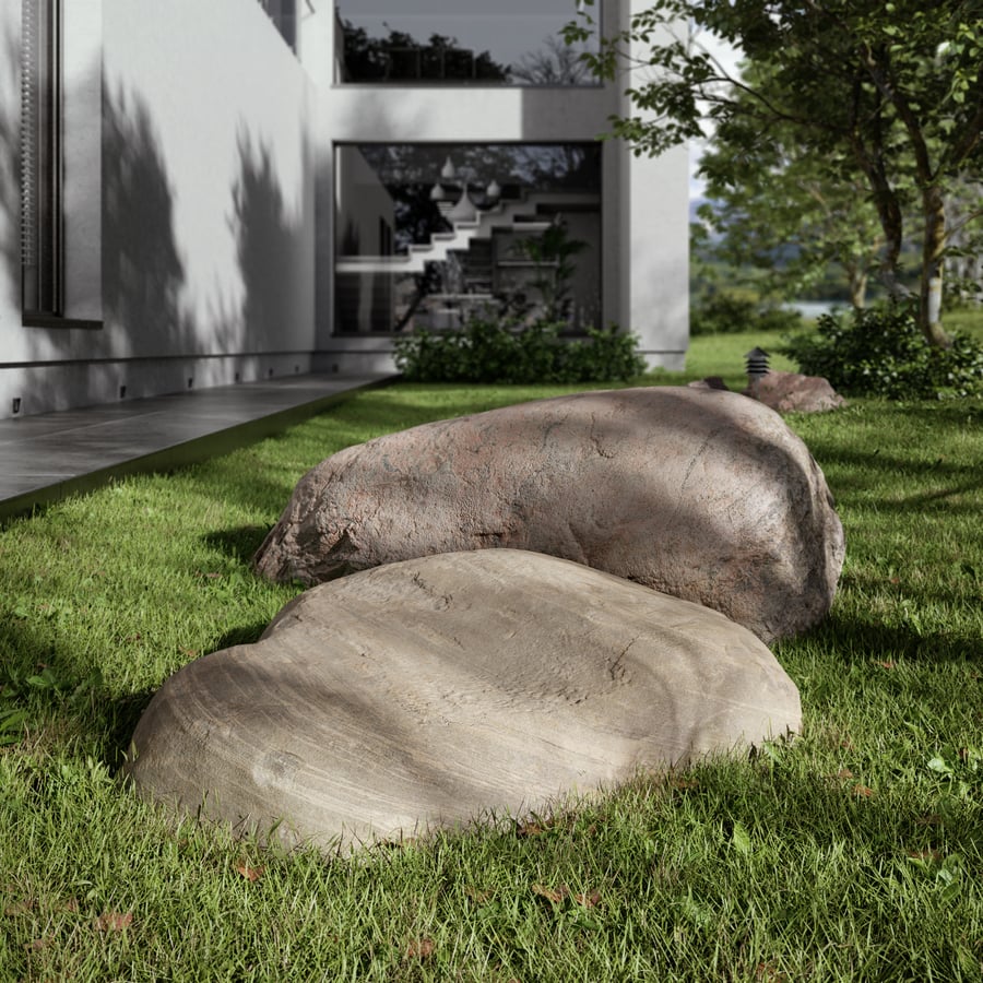 Two Warm Toned Smooth Round Large Rock Boulder Models