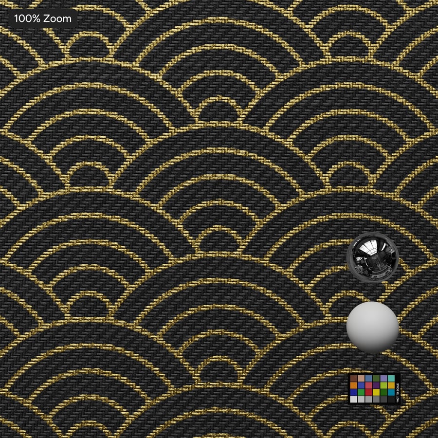 Textura de tecido para estofos com padrão de ondas japonesas, preto e dourado